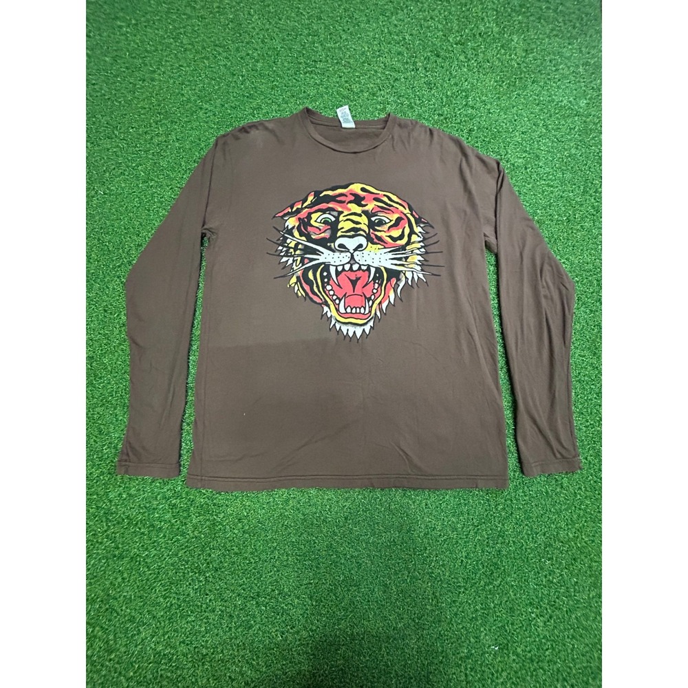 Ed Hardy Christian Audigier Brown Tiger Graphic Long Sleeve T-Shirt XXL